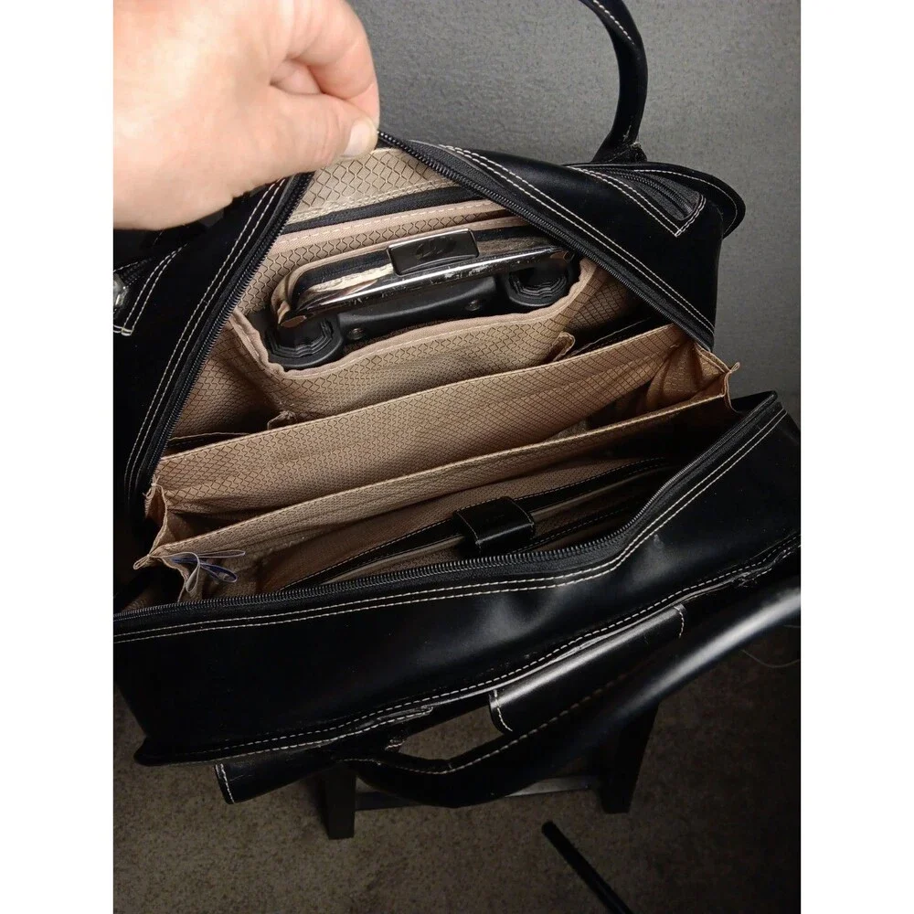 McKlein Edgebrook 15.6 Leather Wheeled Ladies Laptop Briefcase Black EUC